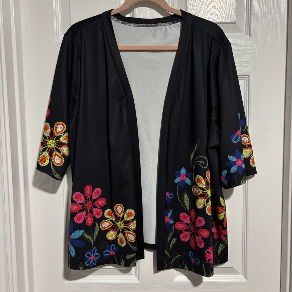 Black Open Front Floral Boho cardigan